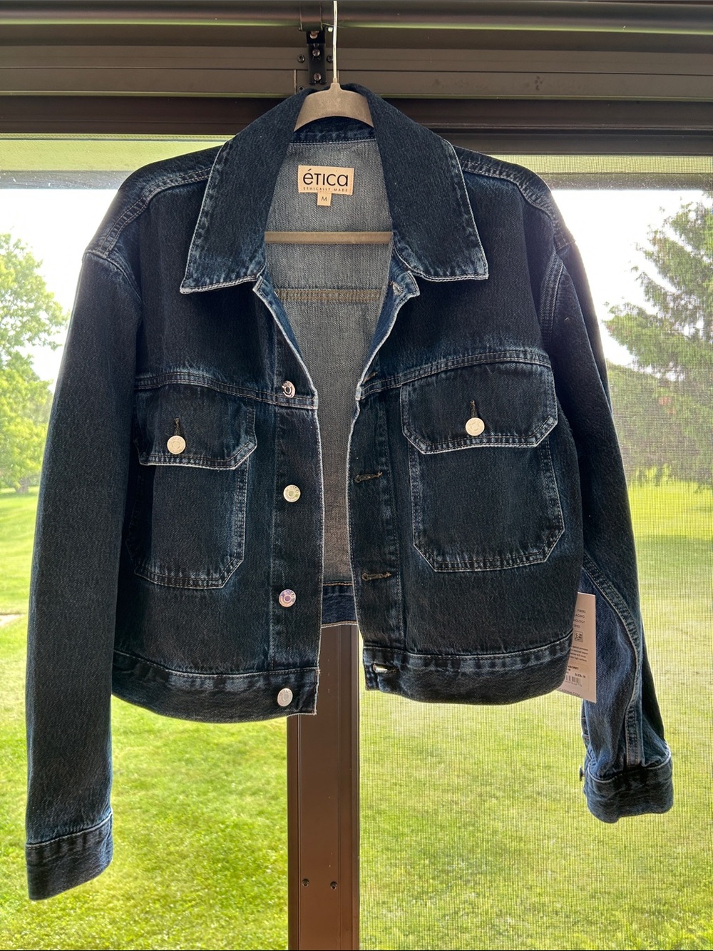 Ética Denim Jacket - Dark Blue with light blue and black wash combo. NWT